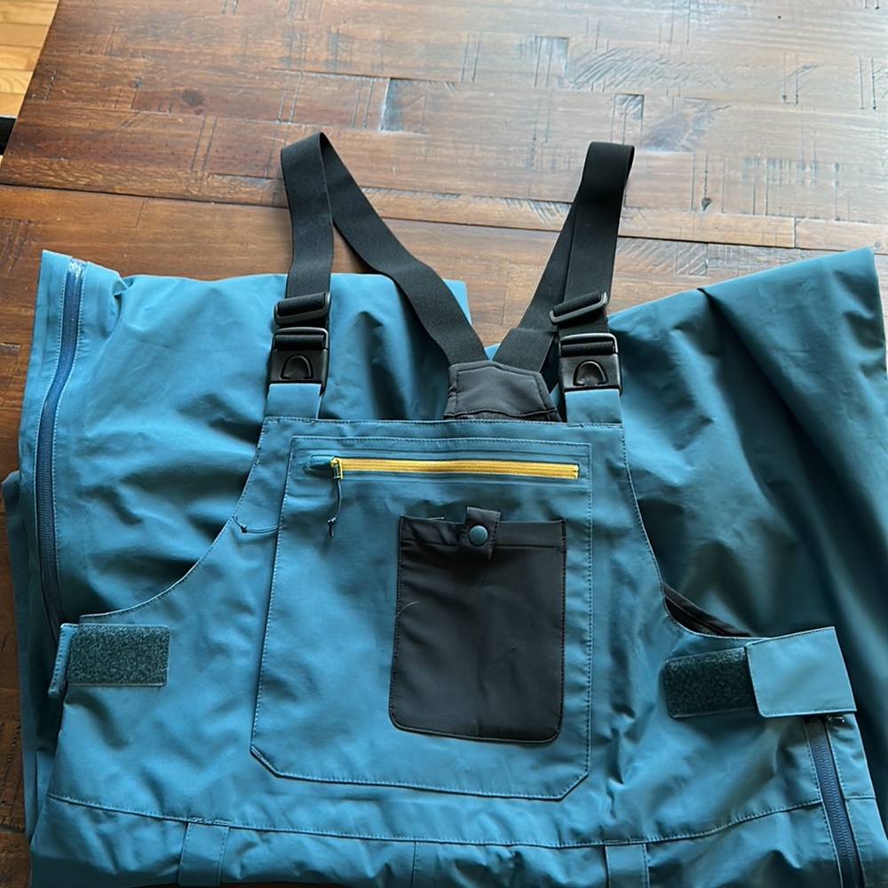 Men's Teal Waterproof Bib Pants with Black Pocket